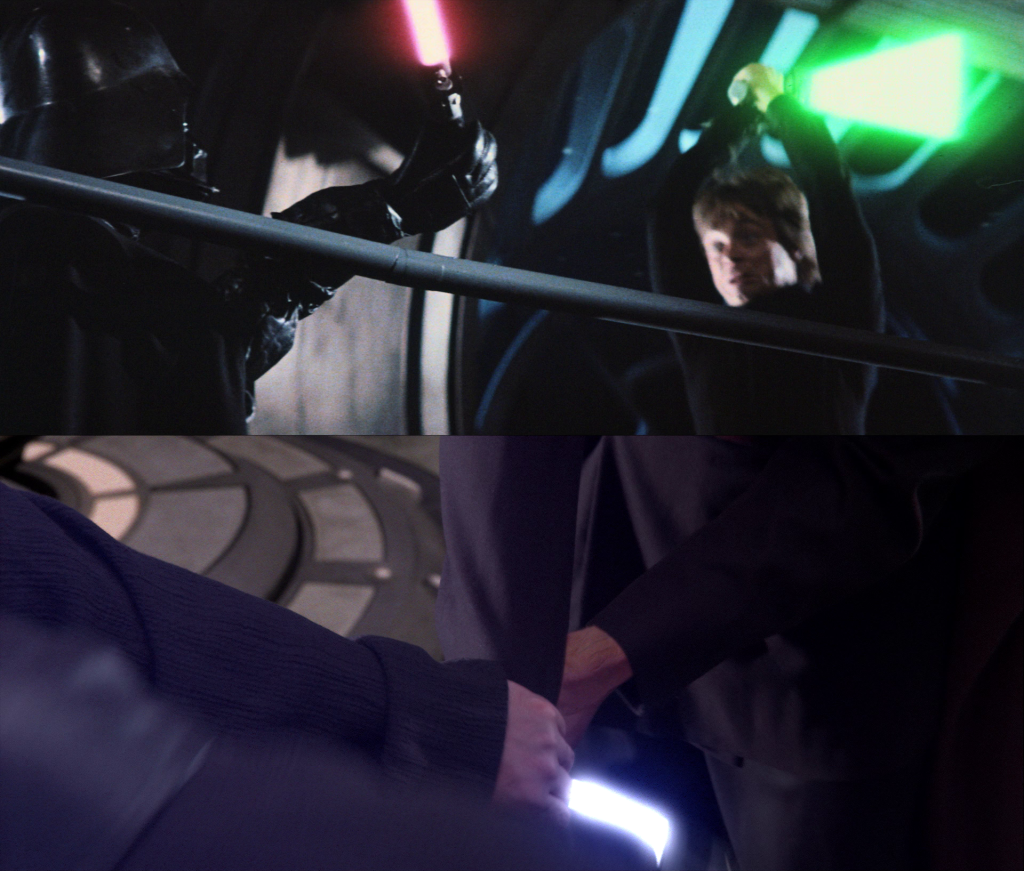 Stills from "Star Wars: Return of the Jedi" and "Star Wars: Revenge of the Sith".